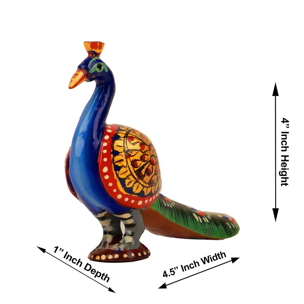 Peacock Statue - 4 x 4.5 Inches | Wooden Statue/ Painted Peacock Sculpture for Home Decor - Image 3