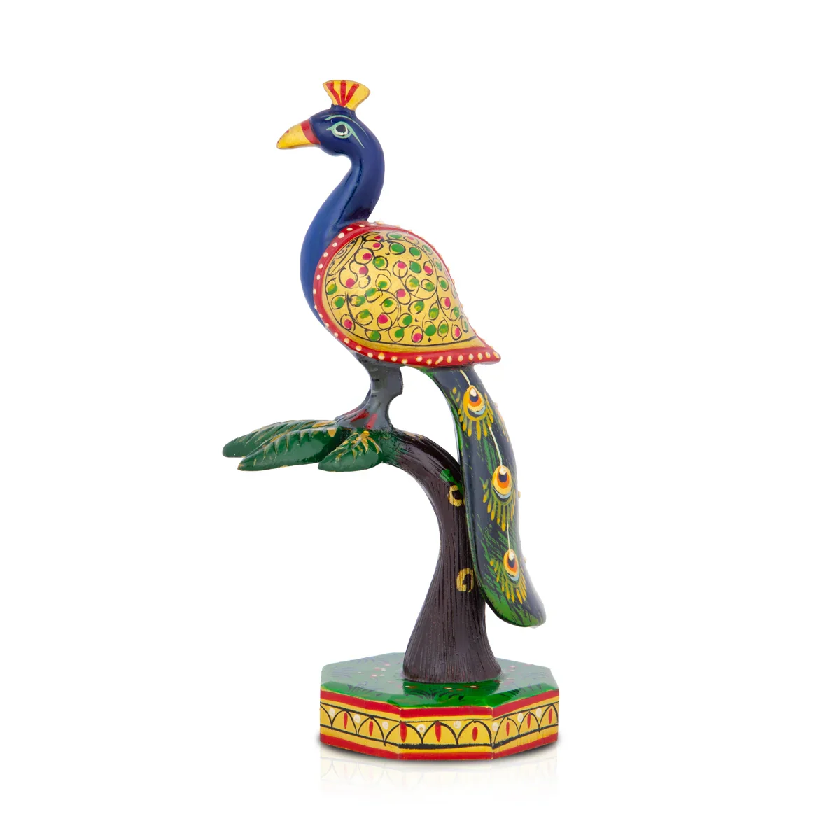 Peacock Statue On Tree - 6 x 2.5 Inches | Wooden Statue/ Painted Peacock Sculpture for Home Decor - Image 3