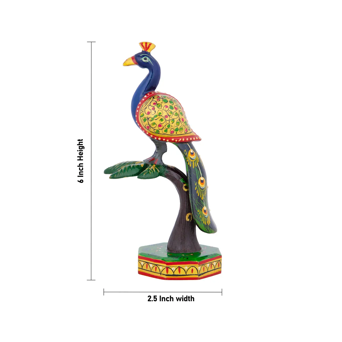 Peacock Statue On Tree - 6 x 2.5 Inches | Wooden Statue/ Painted Peacock Sculpture for Home Decor - Image 6