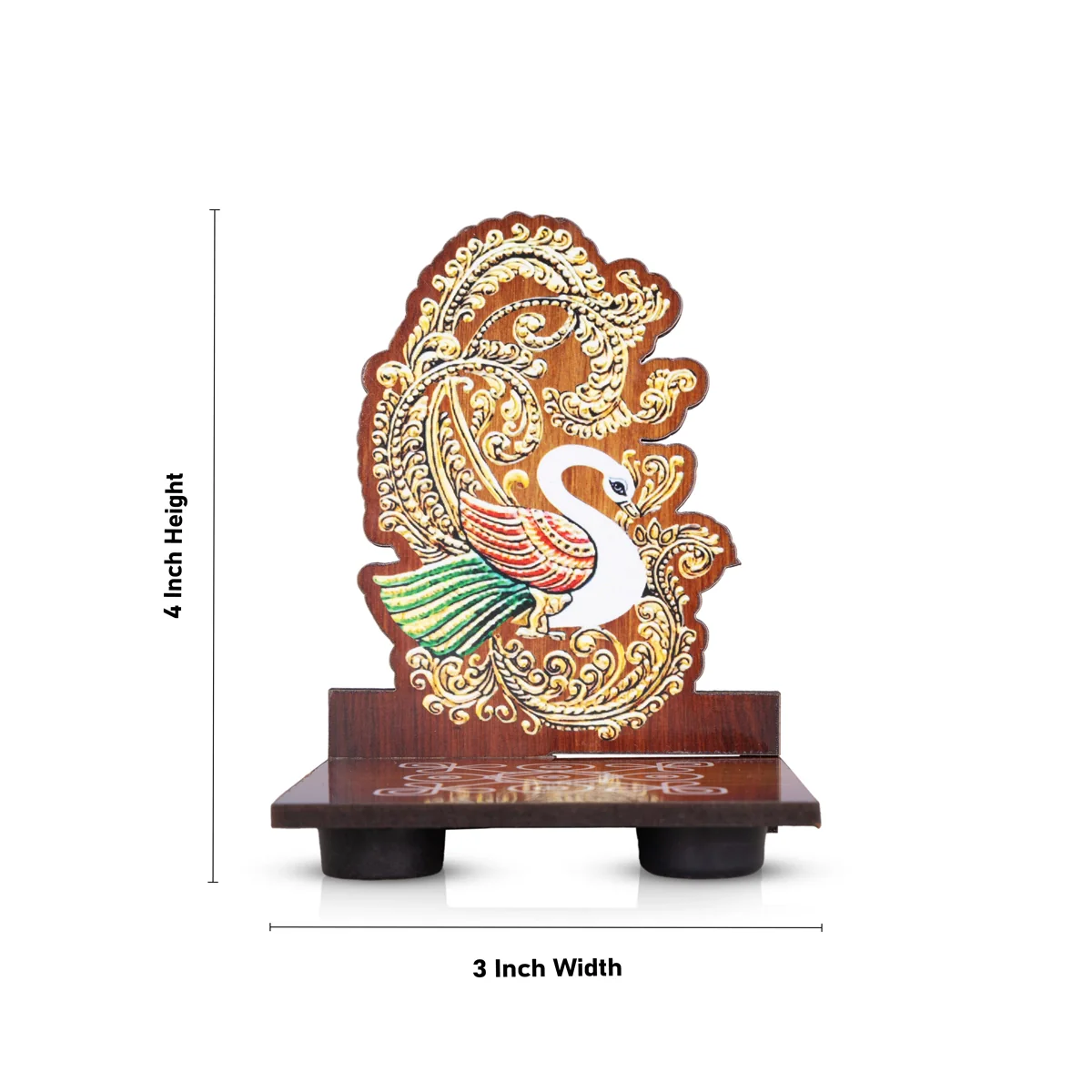 Peacock With Kolam Stand Pair - 4 x 3 Inches | Peacock With Diya Stand/ Peacock With Wooden Bajot for Home - Image 4