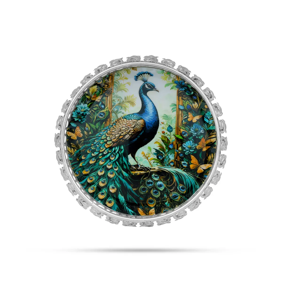 Peacocok Design Pichwai Tray With Leg- 2 X 6 Inches | Square Shape/ Thali Plate/Decorative Plate For Serving - Image 3