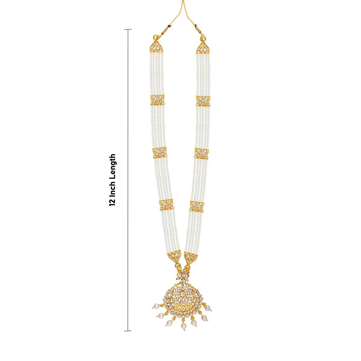 Pearl Necklace - 12 Inches | White Pearl Jewellery with Stone Pendant / Artificial Jewellery for Deity Decor - Image 2