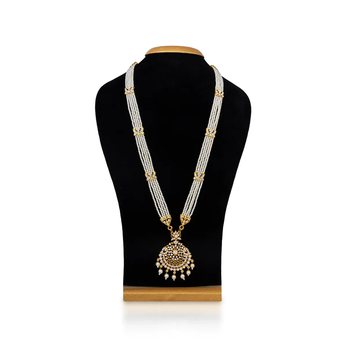Pearl Necklace - 12 Inches | White Pearl Jewellery with Stone Pendant / Artificial Jewellery for Deity Decor - Image 4