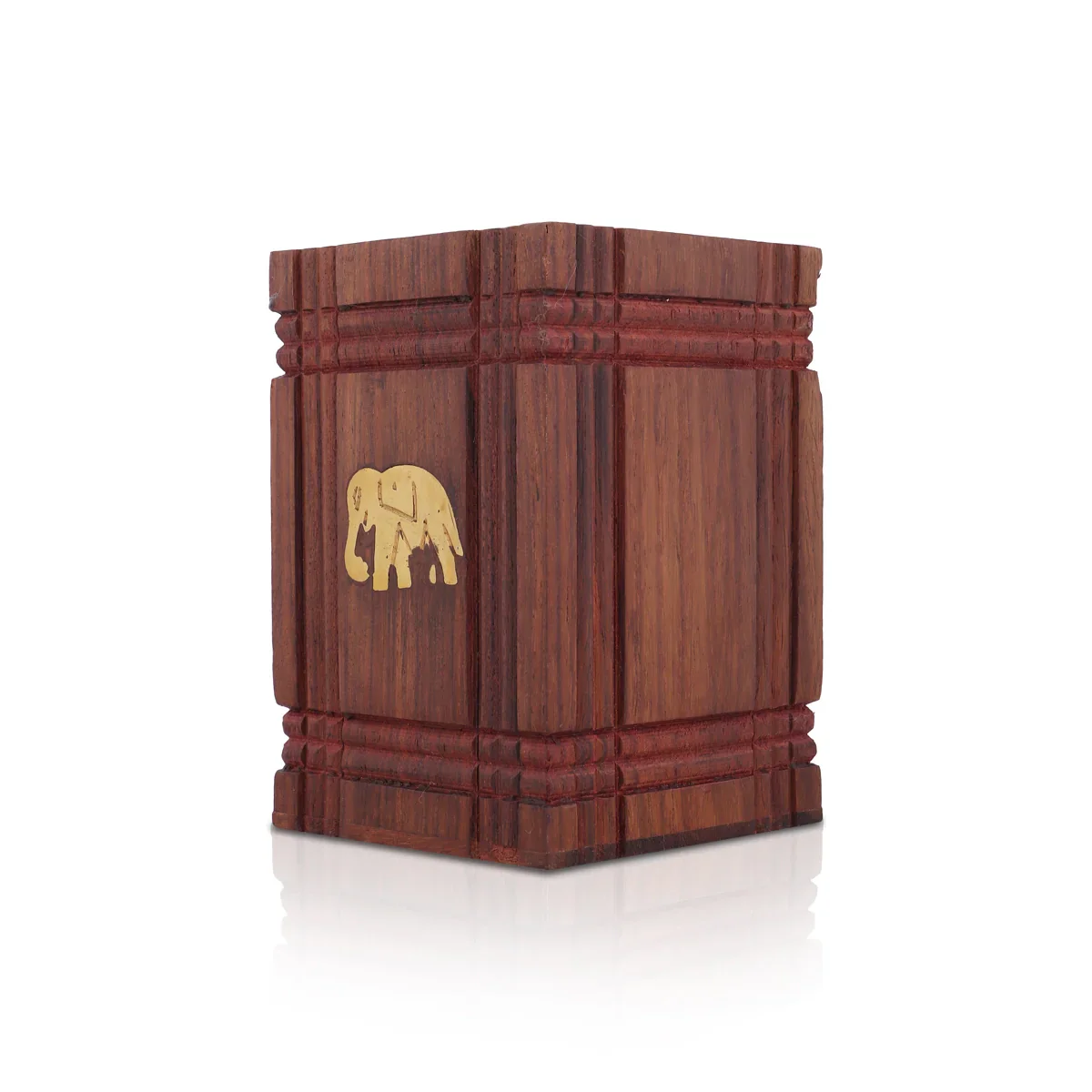 Pen Jar - 4 x 3 Inches | Elephant Inlaid Design Wooden Pen Stand/ Pen Holder - Image 2