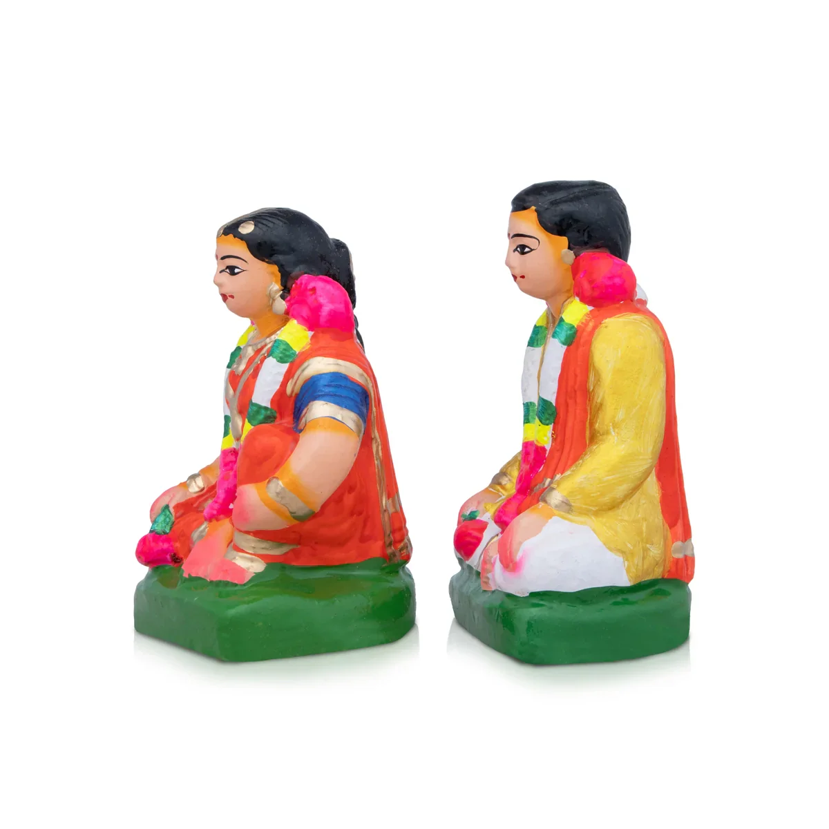 Pen Mappillai Clay Golu Bommai Pair - 7 x 4 Inches | Giri Golu Doll/ Navaratri Golu Bomma/Gombe/Bommai - Image 2