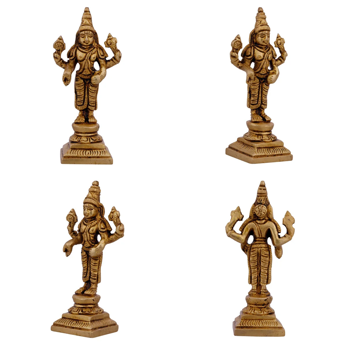 Perumal Sridevi Bhudevi Idol Set - 4 x 1.5 Inches | Balaji Murti Sridevi Bhudevi/ Antique Brass Idol for Pooja - Image 2