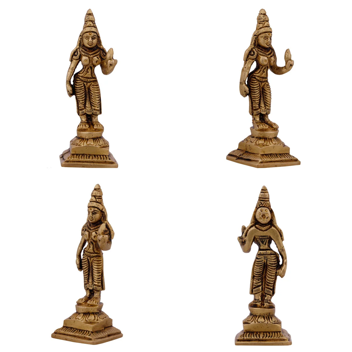 Perumal Sridevi Bhudevi Idol Set - 4 x 1.5 Inches | Balaji Murti Sridevi Bhudevi/ Antique Brass Idol for Pooja - Image 3
