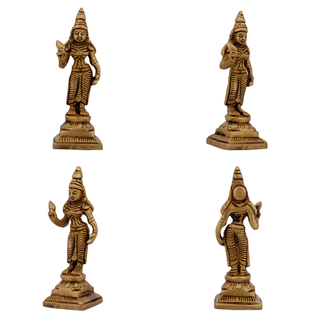 Perumal Sridevi Bhudevi Idol Set - 4 x 1.5 Inches | Balaji Murti Sridevi Bhudevi/ Antique Brass Idol for Pooja - Image 4