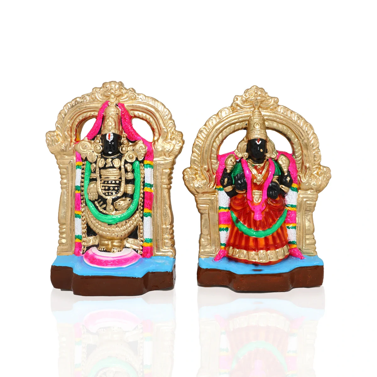 Perumal Thayar Clay Golu Bommai Pair - 9 X 6 Inches | Navaratri Golu Gombe/ Giri Golu Doll/ Navratri Decor - Image 2