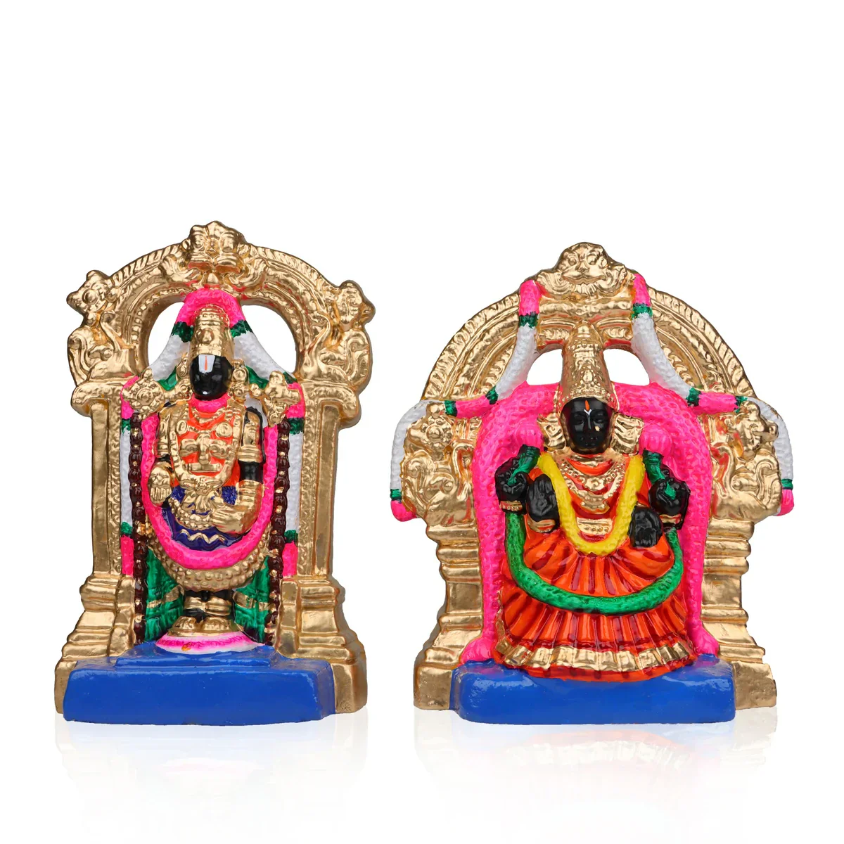 Balaji Perumal Thayar Clay Golu Bommai Pair - 10 x 9 Inches | Giri Golu Doll/Navaratri Golu Bomma/Gombe/Bommai - Image 2