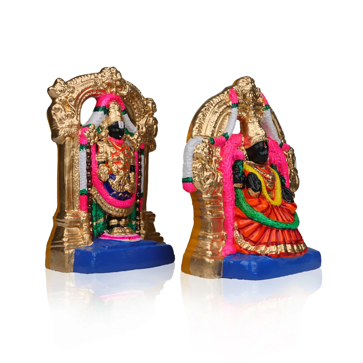 Balaji Perumal Thayar Clay Golu Bommai Pair - 10 x 9 Inches | Giri Golu Doll/Navaratri Golu Bomma/Gombe/Bommai - Image 3