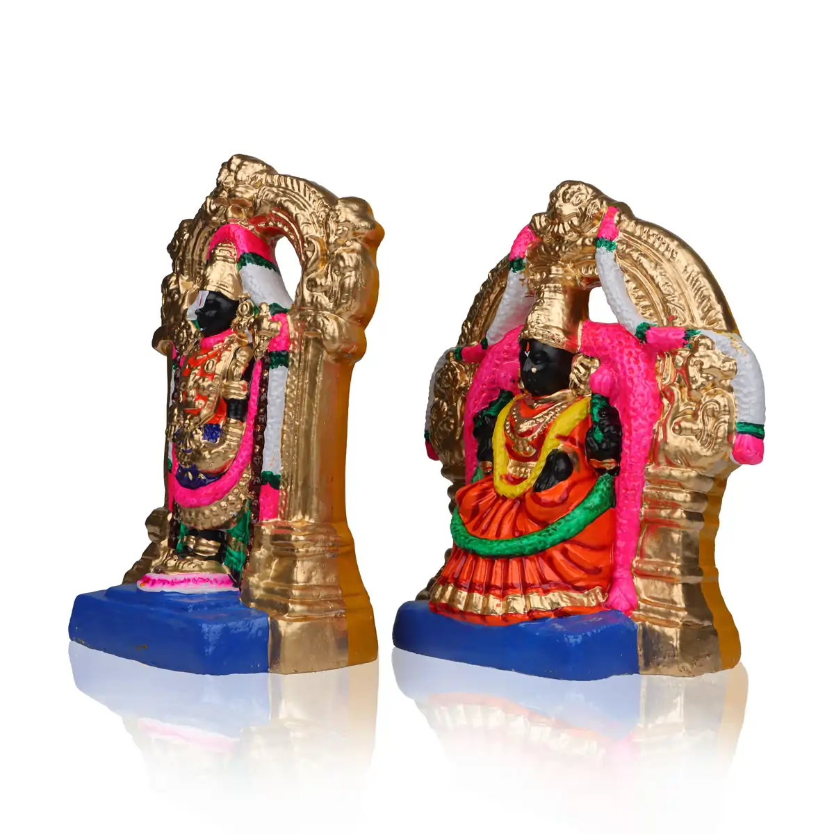 Balaji Perumal Thayar Clay Golu Bommai Pair - 10 x 9 Inches | Giri Golu Doll/Navaratri Golu Bomma/Gombe/Bommai - Image 4