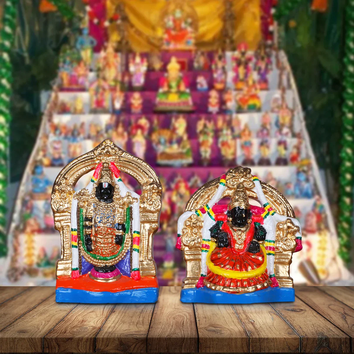 Perumal Thayar Clay Golu Bommai Pair - 11 Inches | Giri Golu Doll/ Navaratri Golu Bomma/Gombe/Bommai - Image 6