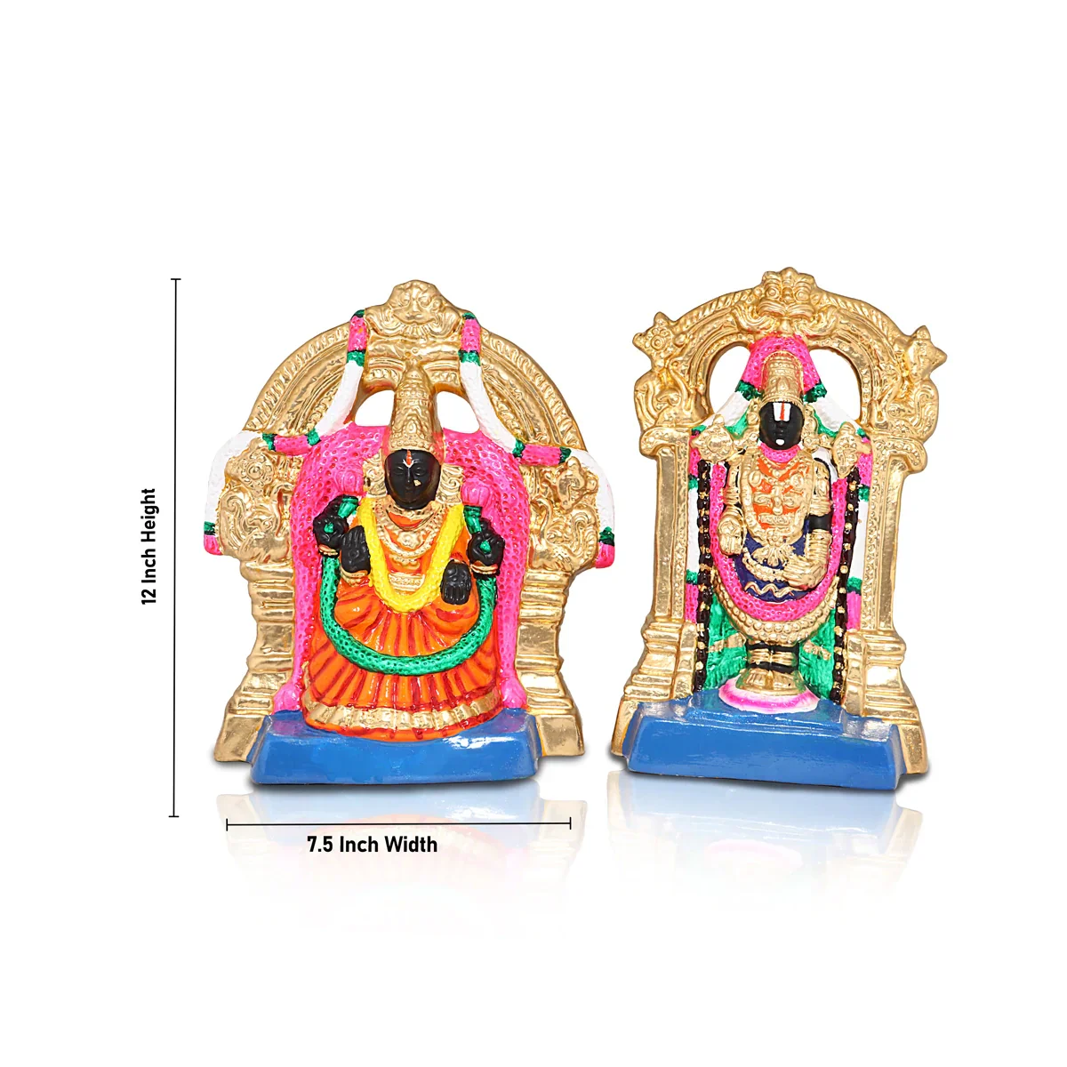 Balaji Perumal Thayar Paper Mache Golu Bommai Pair - 12 x 7.5 Inches | Giri Golu Doll/Navaratri Golu Bomma/Gombe/Bommai - Image 5