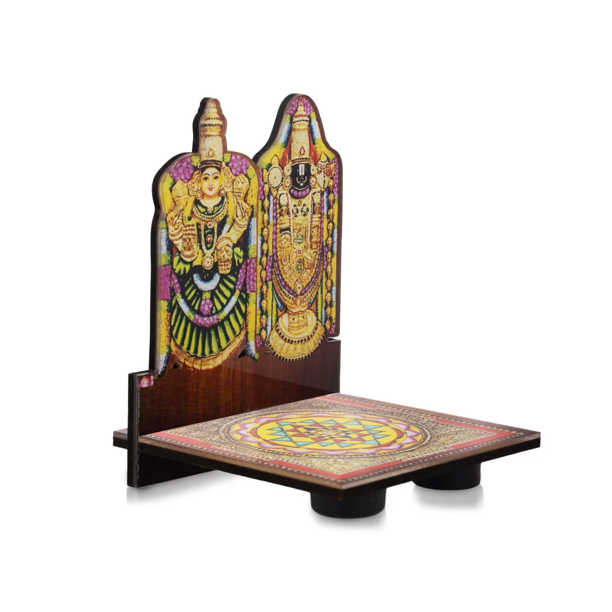 Perumal Thayar Photo Frame With Sri Chakra Design Manai Palagai - 4 x 3 Inches | Bajot for Pooja/ 50 Gms Approx - Image 2