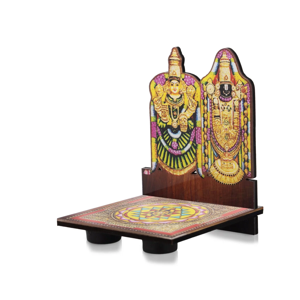 Perumal Thayar Photo Frame With Sri Chakra Design Manai Palagai - 4 x 3 Inches | Bajot for Pooja/ 50 Gms Approx - Image 3