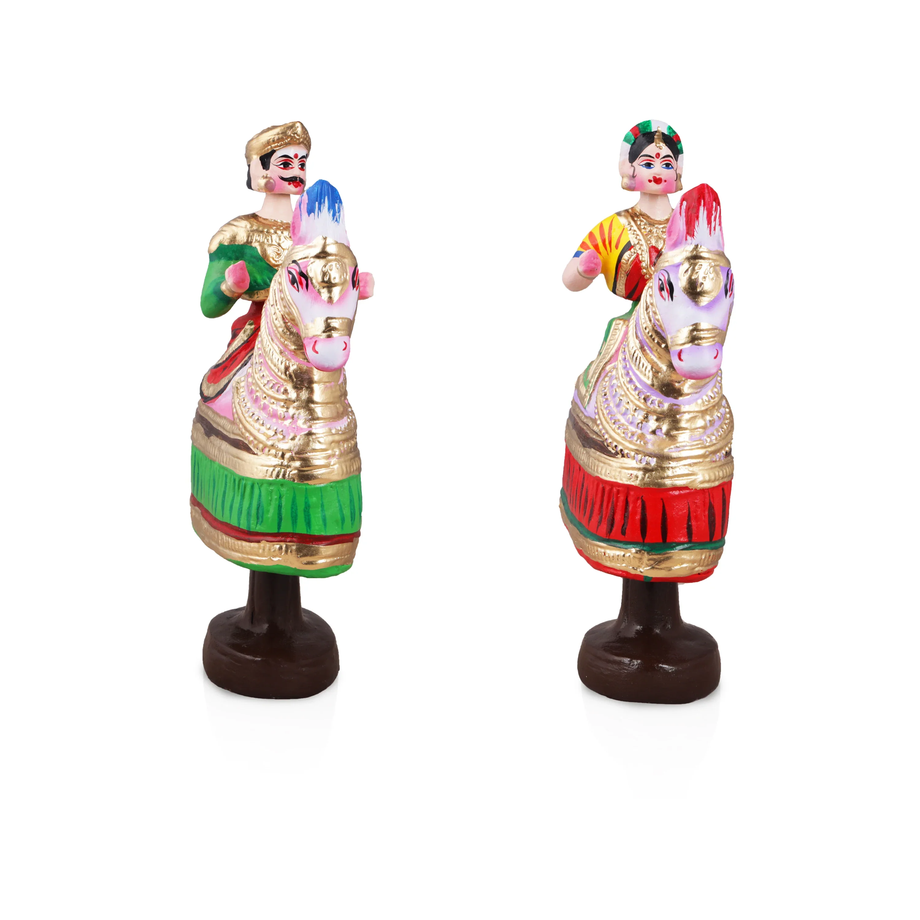 Poikkal Kuthirai Paper Mache Golu Bommai Pair - 13 x 8 Inches | Giri Golu Doll/ Navaratri Golu Bomma/Gombe - Image 2