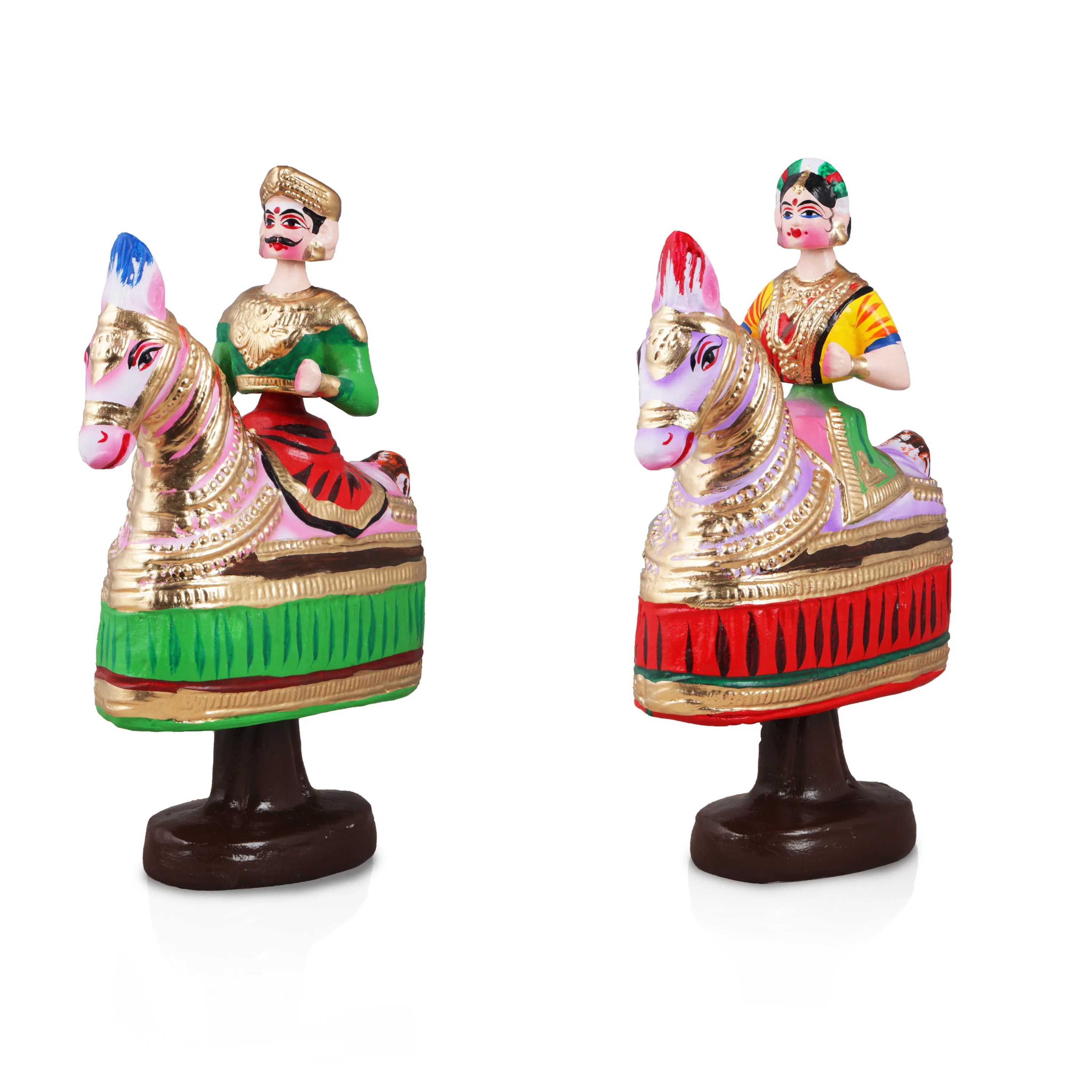 Poikkal Kuthirai Paper Mache Golu Bommai Pair - 13 x 8 Inches | Giri Golu Doll/ Navaratri Golu Bomma/Gombe - Image 3
