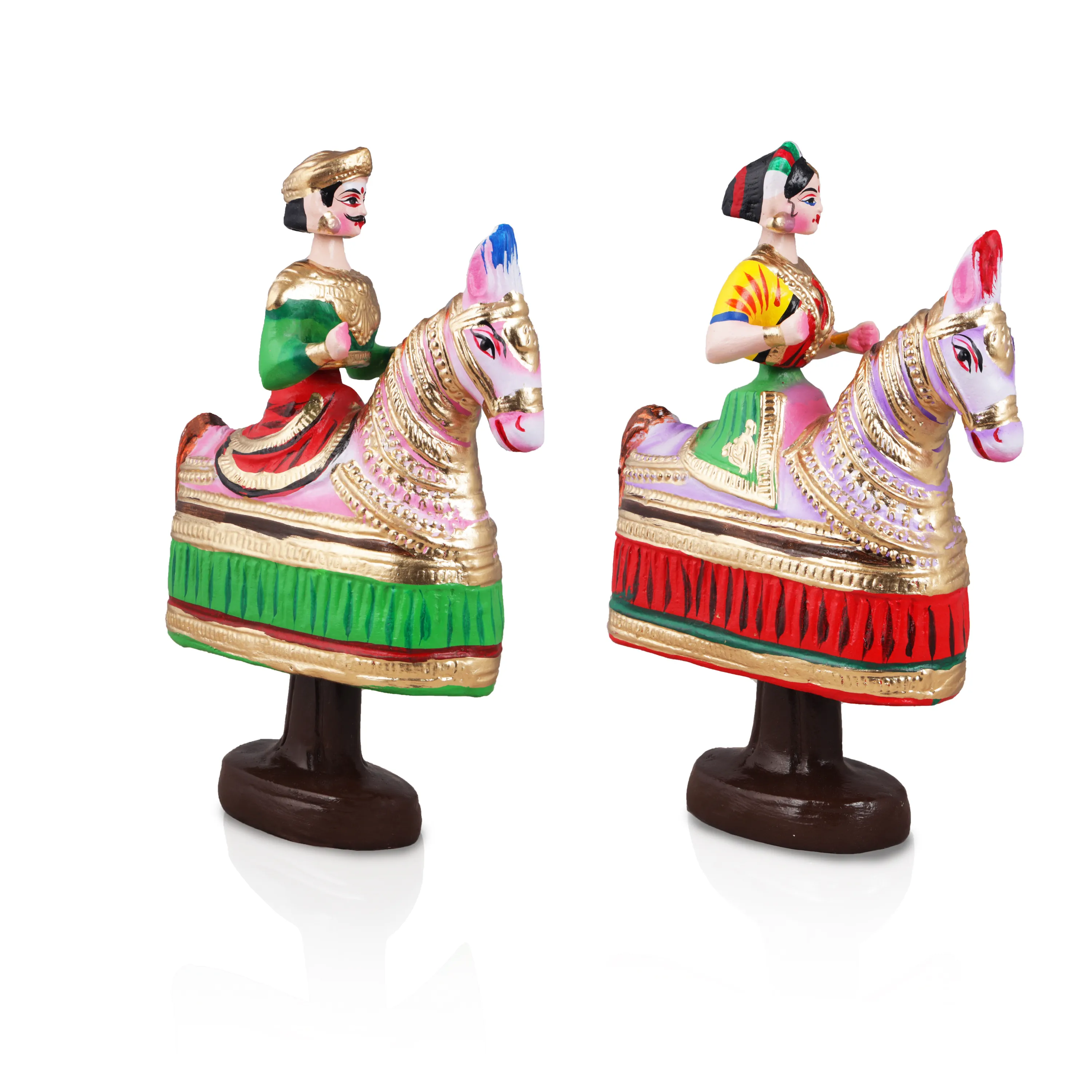 Poikkal Kuthirai Paper Mache Golu Bommai Pair - 13 x 8 Inches | Giri Golu Doll/ Navaratri Golu Bomma/Gombe - Image 4