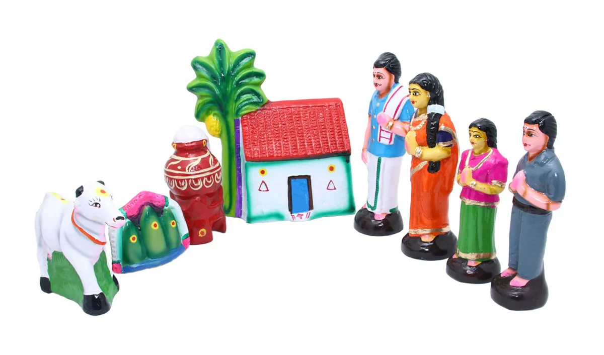 Pongal Paper Mache Golu Bommai Set - 9 Inches | Giri Golu Doll/ Navaratri Golu Bomma/Gombe/Bommai - Image 3