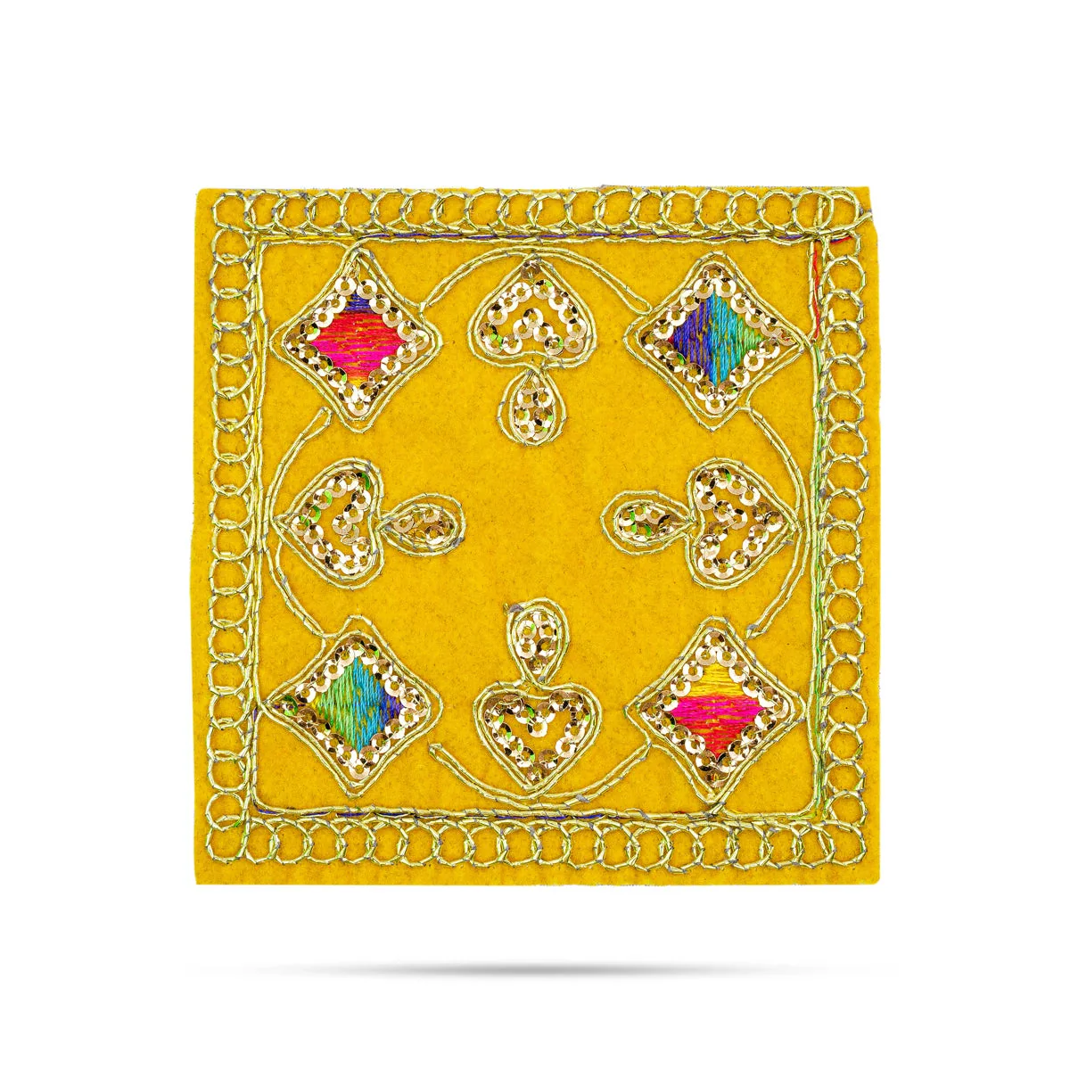 Pooja Aasan - 4 x 4 Inches | Velvet Pooja Mat/ Embroidery Aasan for Deity - Image 2