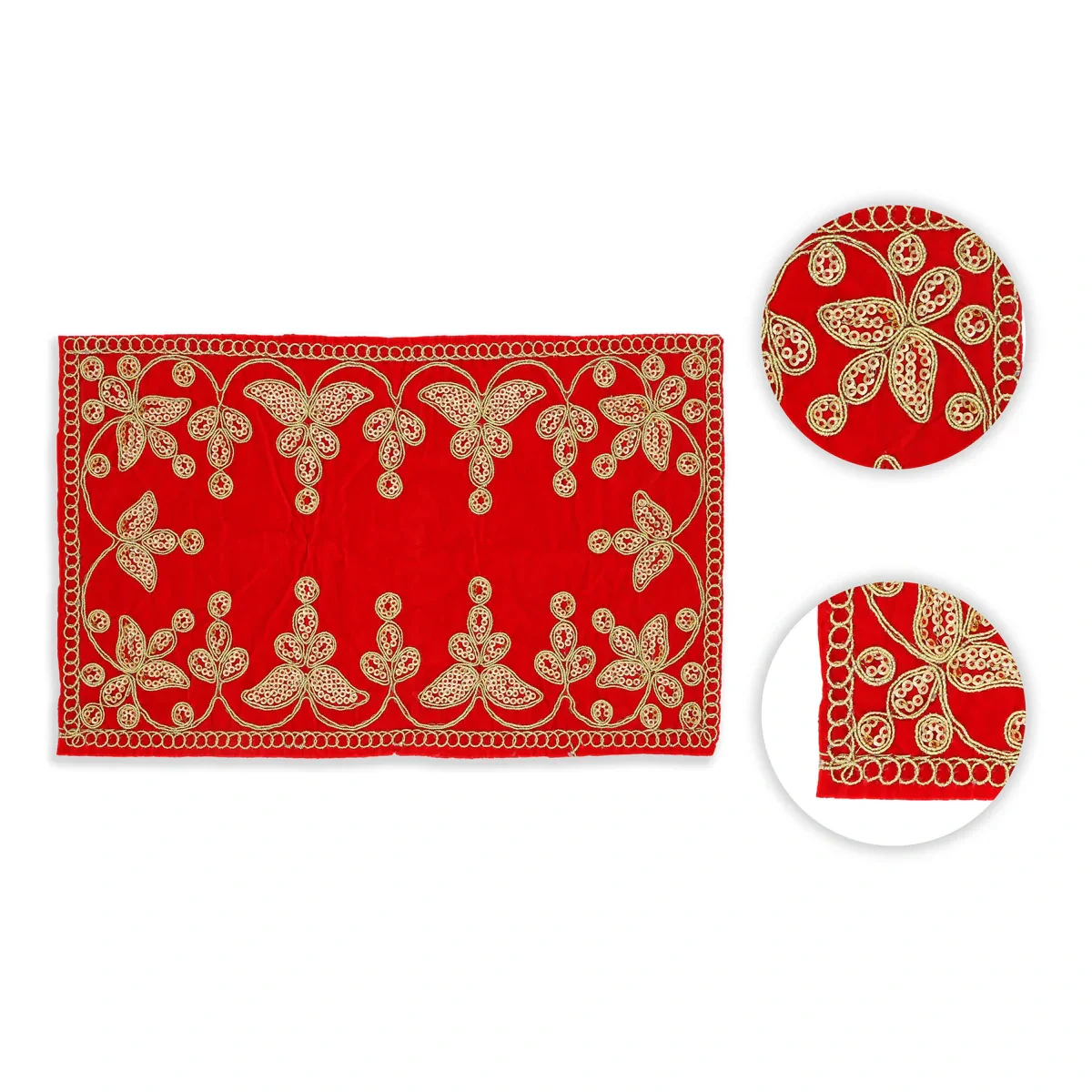 Pooja Aasan - 7 x 12 Inches | Velvet Pooja Mat/ Embroidery Aasan for Deity - Image 2