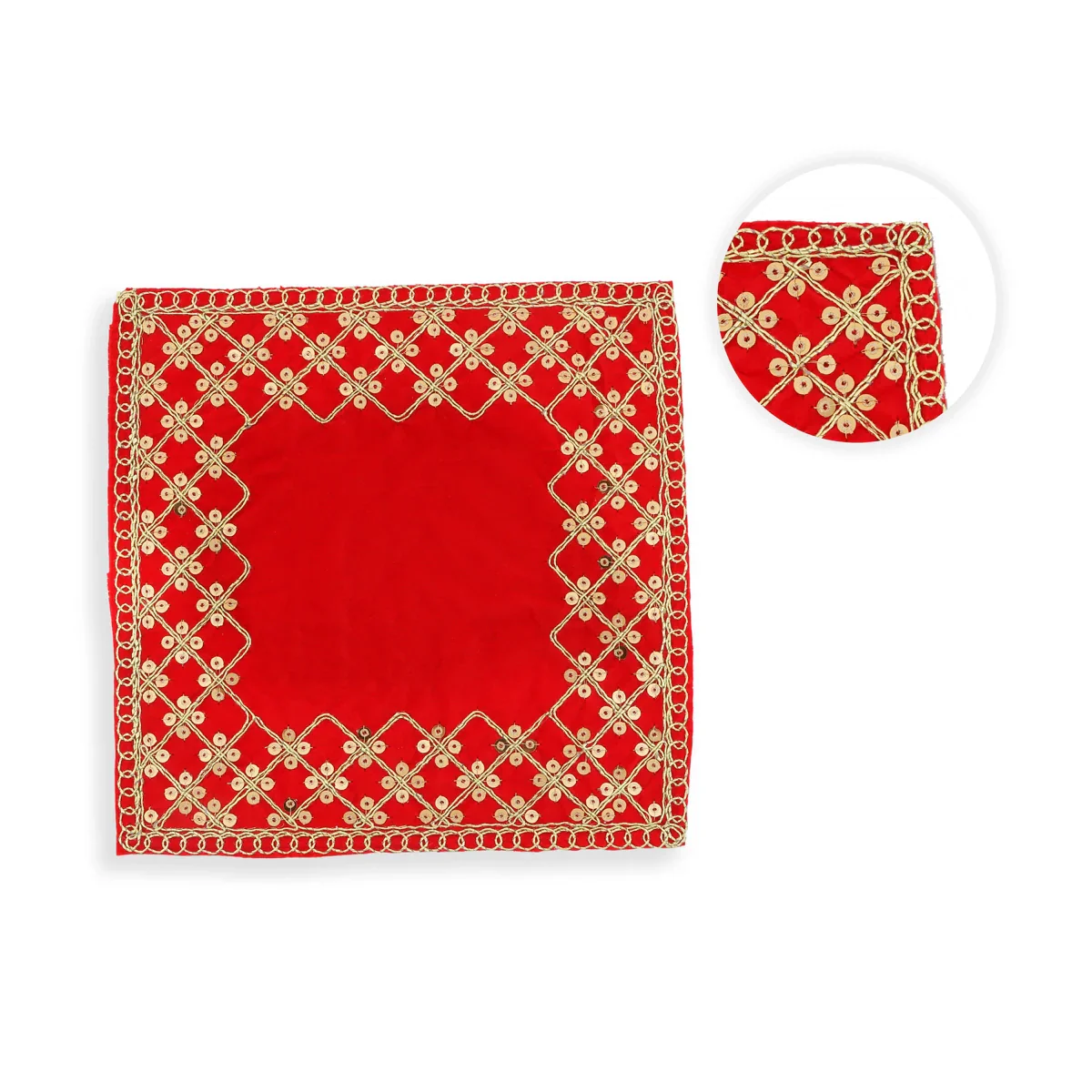 Pooja Aasan - 8 x 8 Inches | Velvet Pooja Mat/ Embroidery Aasan for Deity - Image 2