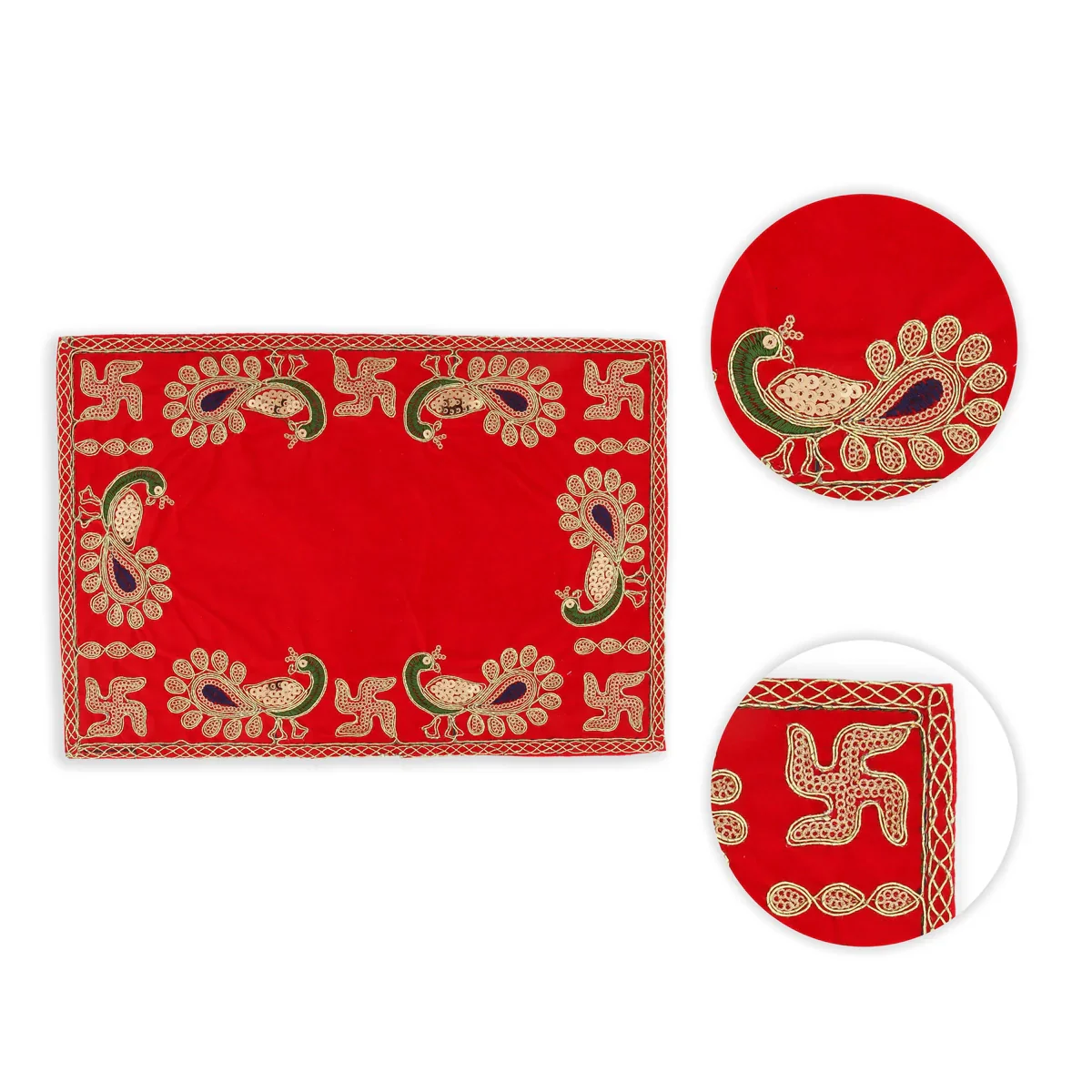 Pooja Aasan - 9 x 13 Inches | Velvet Pooja Mat/ Embroidery Aasan for Deity - Image 2