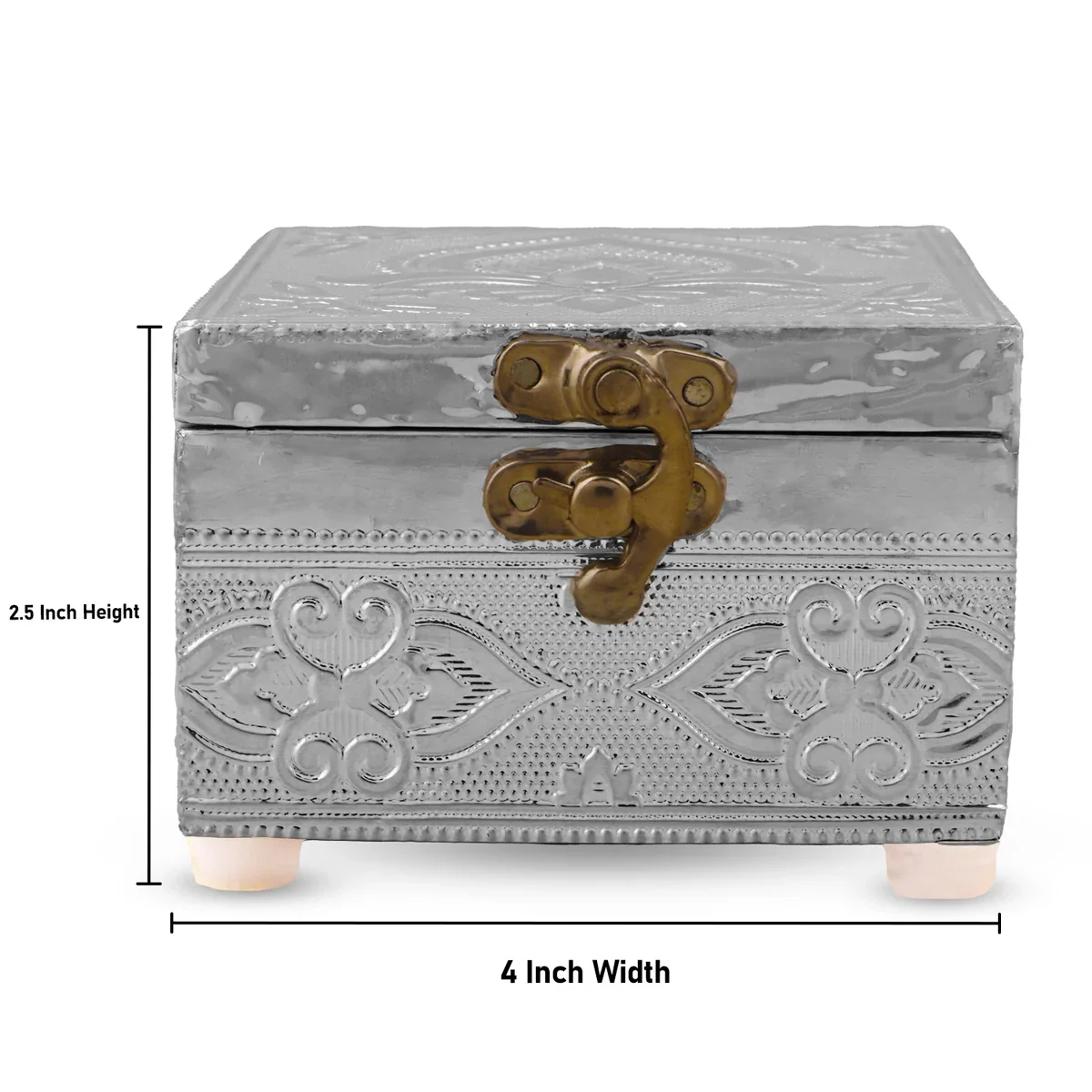 Pooja Box - 3 x 4 Inches | Wooden Storage Box/ Silver Polish Jewellery Box for Home - Image 4