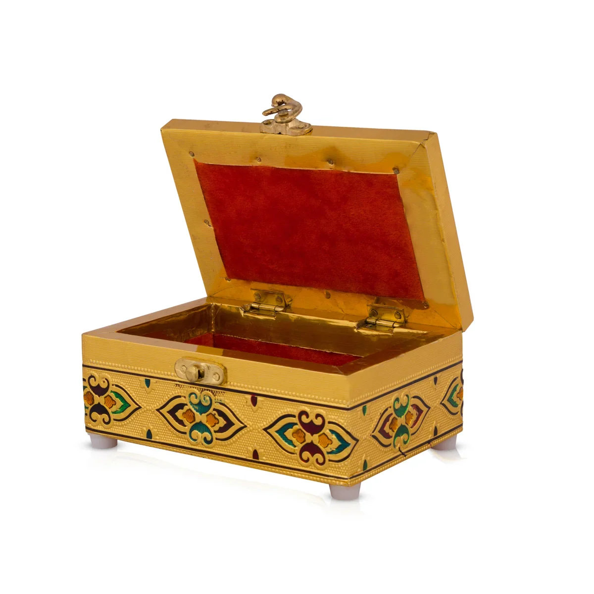 Pooja Box - 2.5 x 6 Inches | Wooden Storage Box/ Gold Meenakari Design Jewellery Box for Home - Image 3