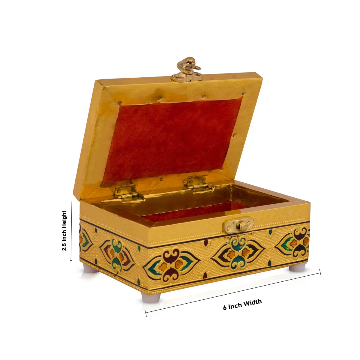 Pooja Box - 2.5 x 6 Inches | Wooden Storage Box/ Gold Meenakari Design Jewellery Box for Home - Image 5