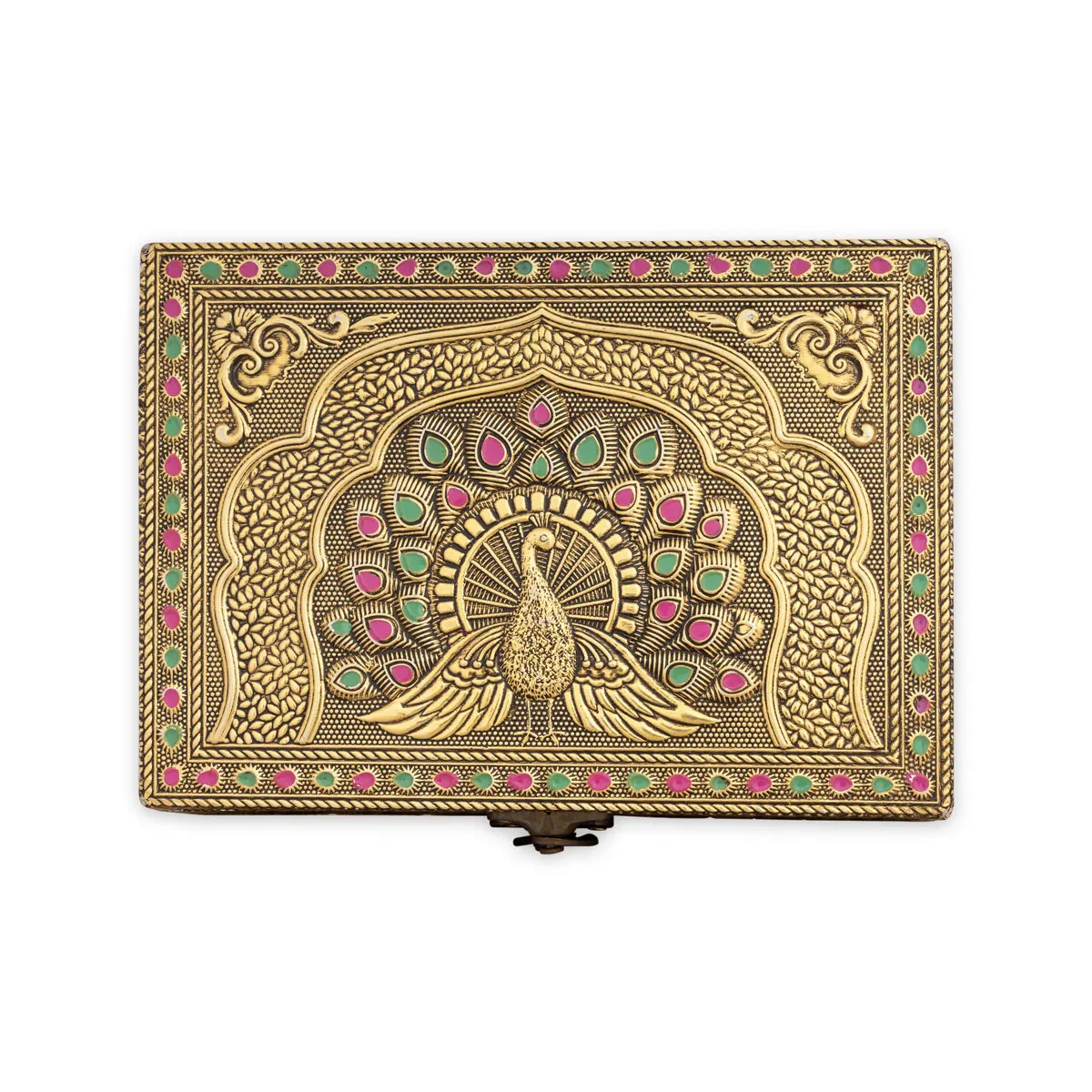 Pooja Box - 2.75 X 7 X 5 Inches | Peacock Design Storage Box/ Gold Oxidised Jewellery Box For Home - Image 2