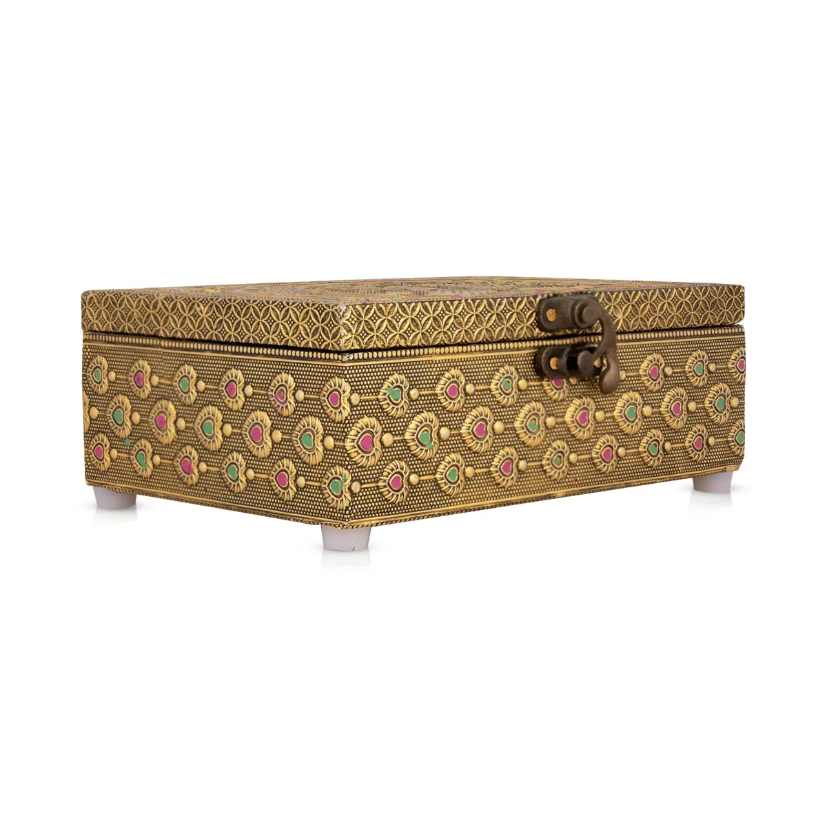 Pooja Box - 2.75 X 7 X 5 Inches | Peacock Design Storage Box/ Gold Oxidised Jewellery Box For Home - Image 3