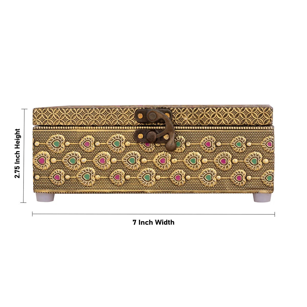 Pooja Box - 2.75 X 7 X 5 Inches | Peacock Design Storage Box/ Gold Oxidised Jewellery Box For Home - Image 5