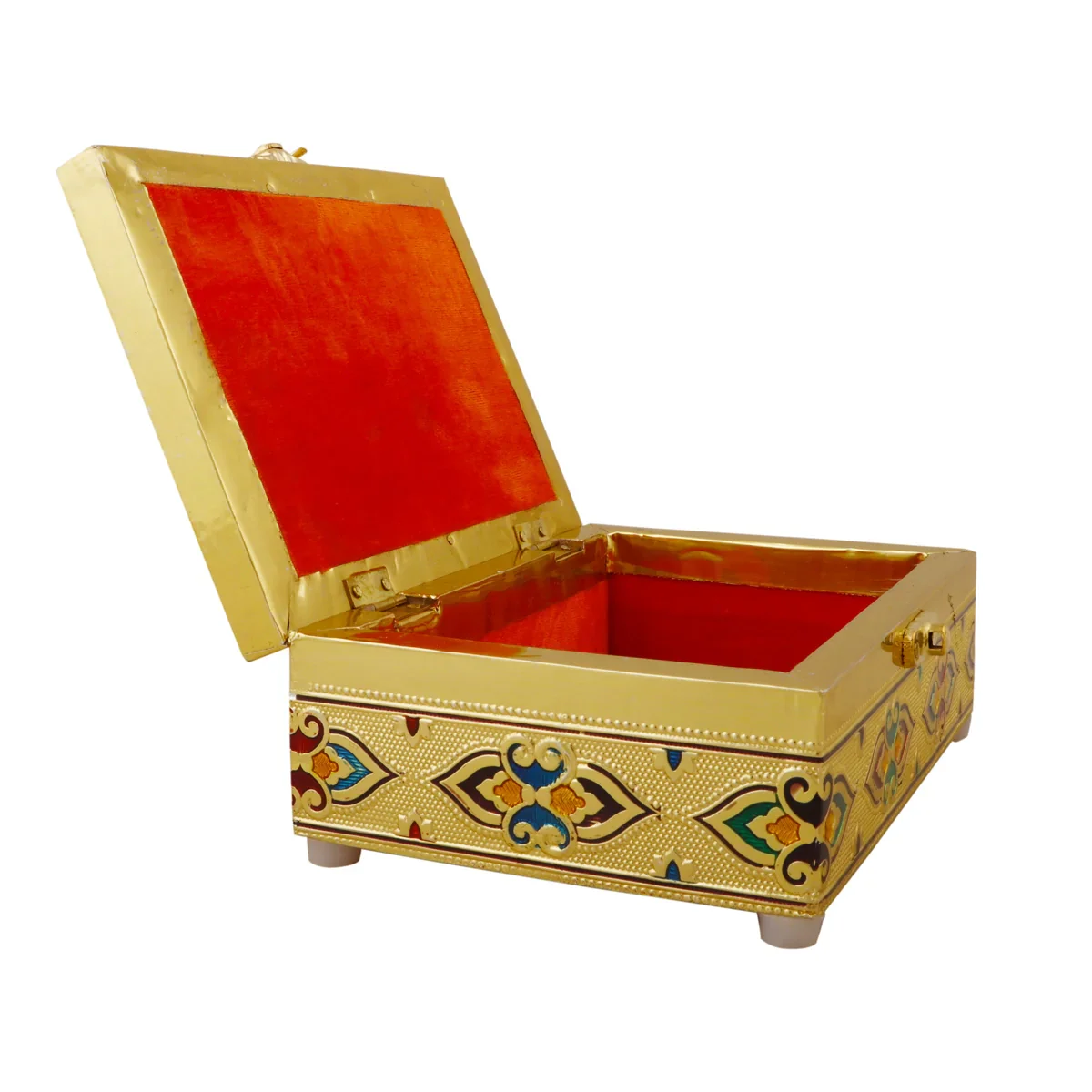 Pooja Box - 3.5 x 7 Inches | Wooden Storage Box/ Gold Meenakari Design Jewellery Box for - Image 3