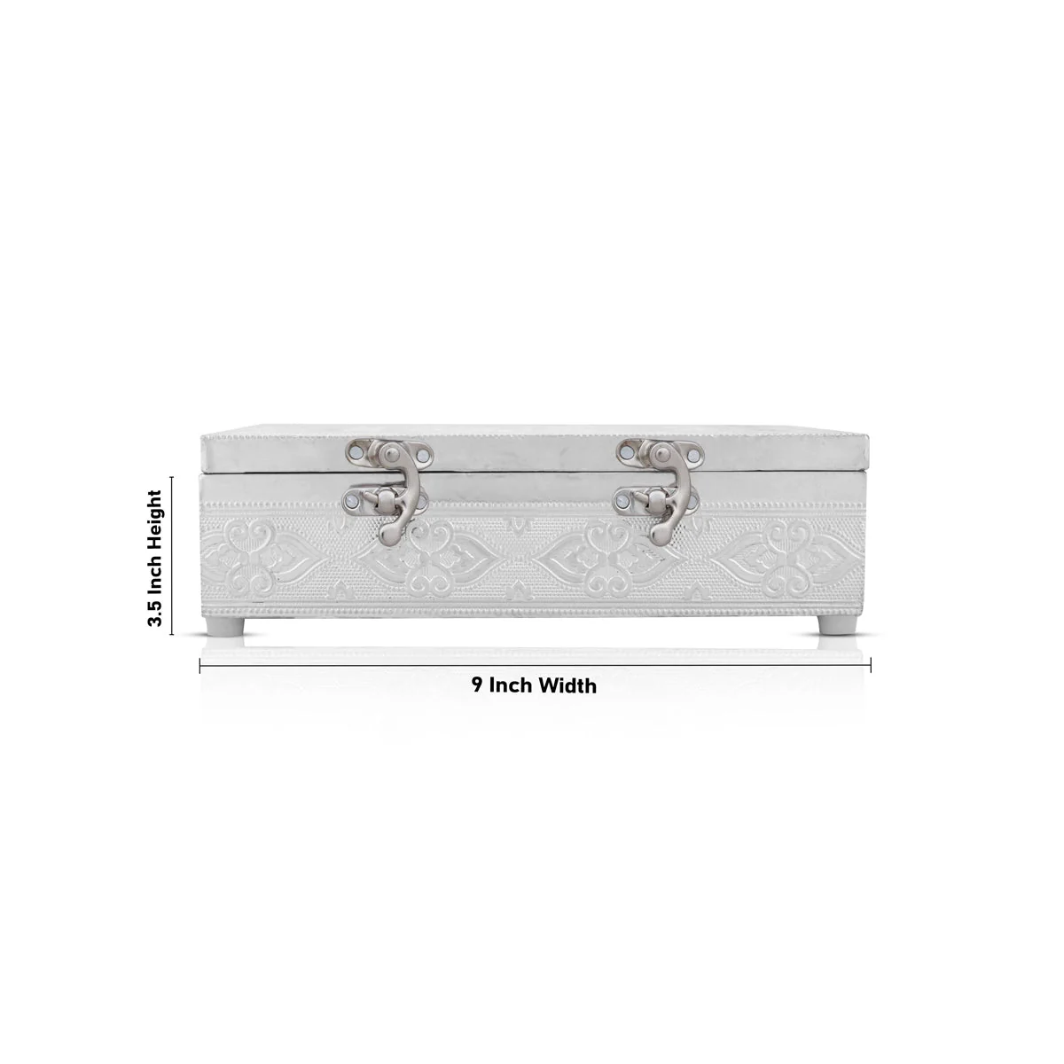 Pooja Box - 3.5 x 9 Inches | Wooden Storage Box/ Silver Polish Jewellery Box for Home - Image 3