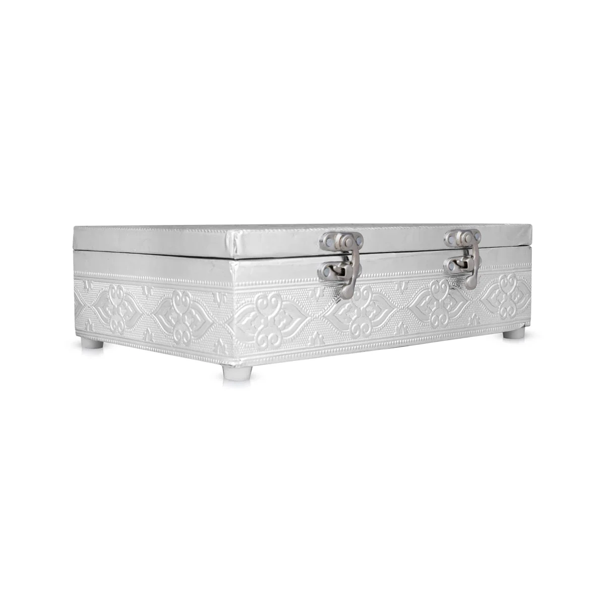Pooja Box - 3.5 x 9 Inches | Wooden Storage Box/ Silver Polish Jewellery Box for Home - Image 4