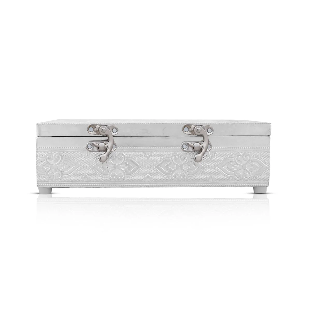 Pooja Box - 3.5 x 9 Inches | Wooden Storage Box/ Silver Polish Jewellery Box for Home - Image 5