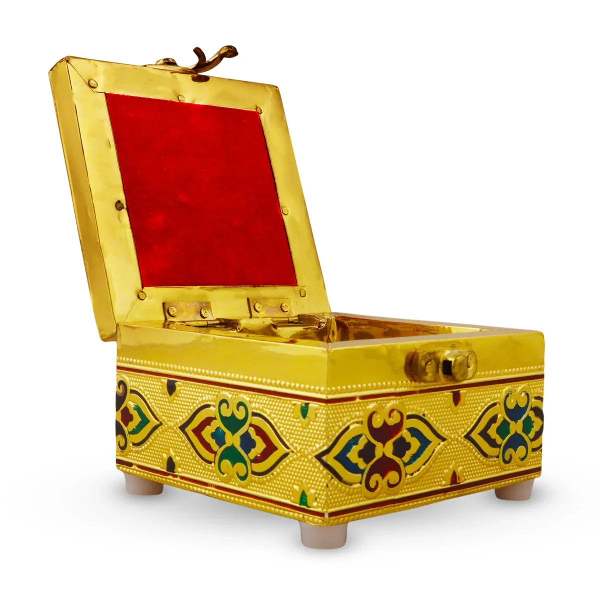 Pooja Box - 3 x 4 Inches | Wooden Storage Box/ Gold Meenakari Design Jewellery Box for Home - Image 2