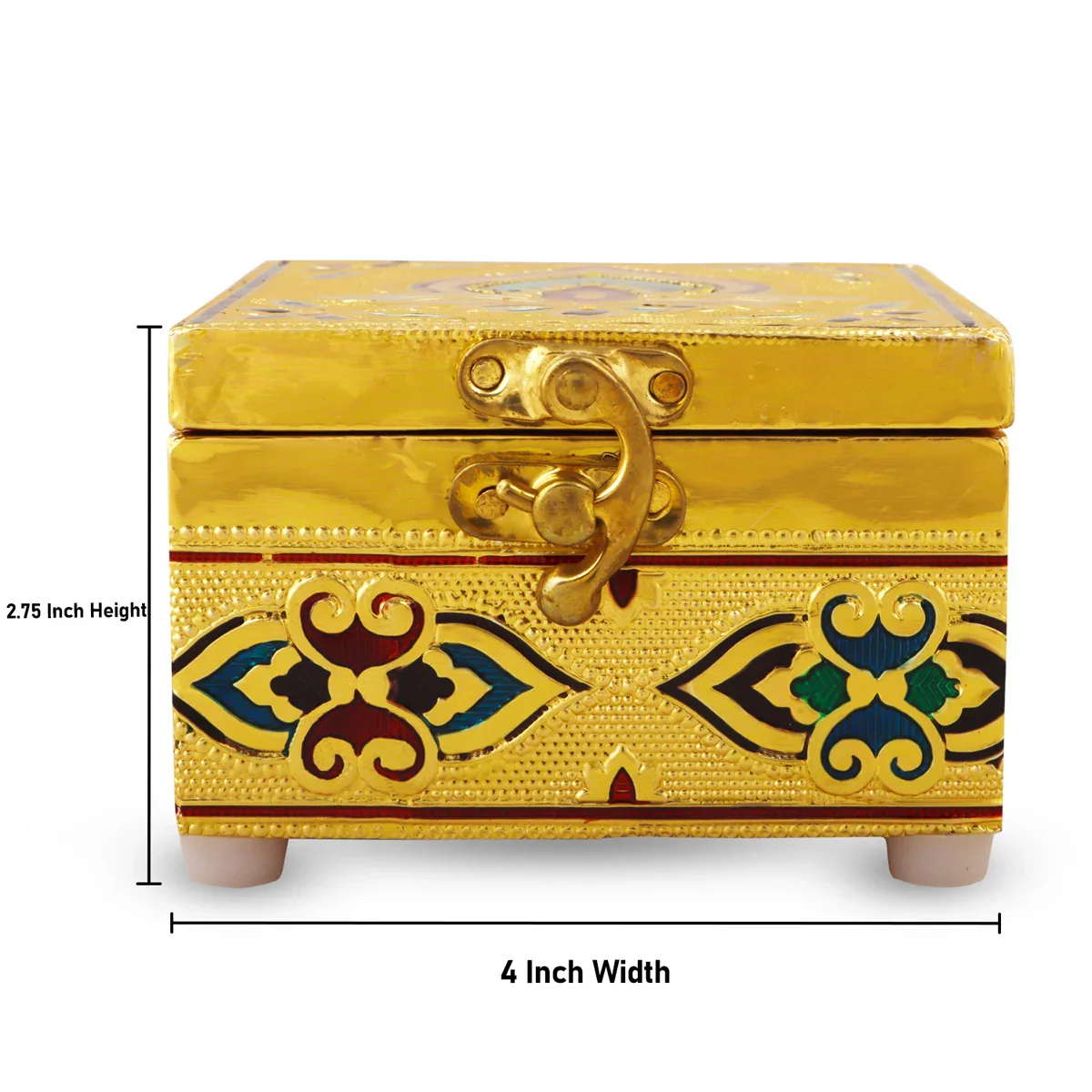 Pooja Box - 3 x 4 Inches | Wooden Storage Box/ Gold Meenakari Design Jewellery Box for Home - Image 3