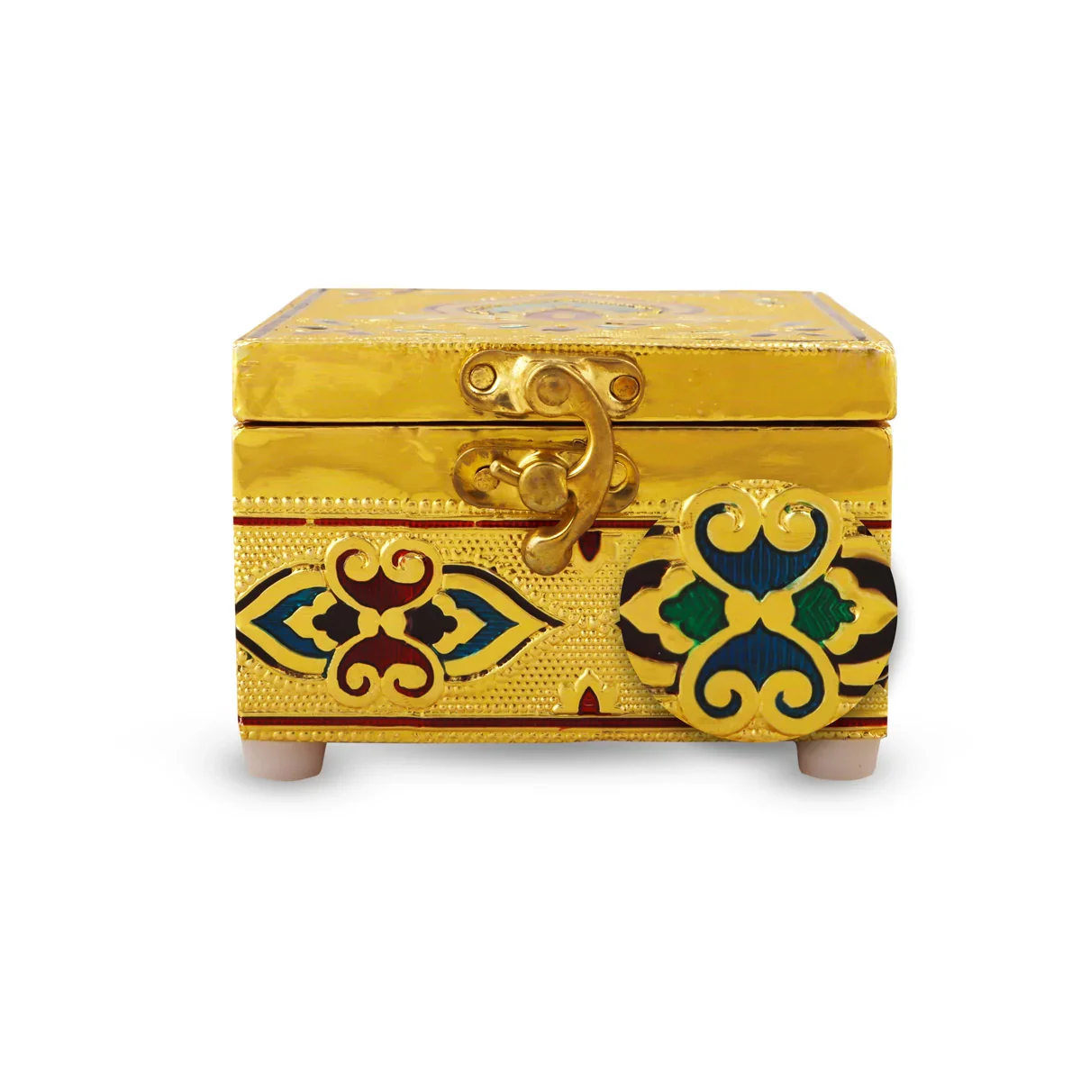 Pooja Box - 3 x 4 Inches | Wooden Storage Box/ Gold Meenakari Design Jewellery Box for Home - Image 4