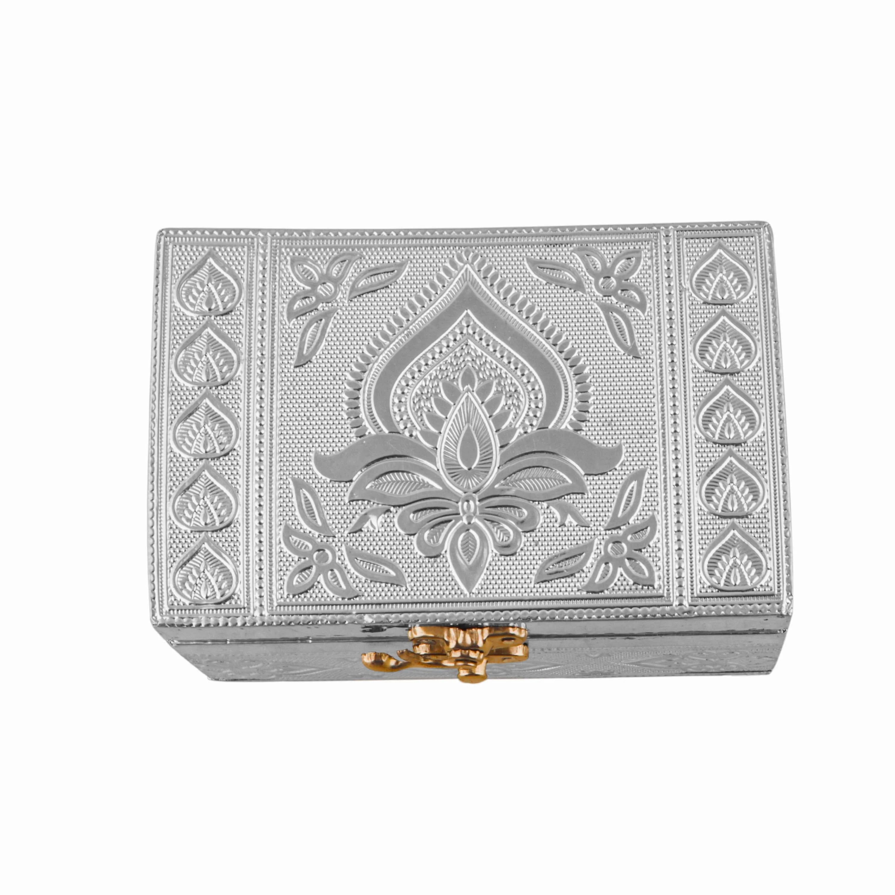 Pooja Box - 3 x 6 Inches | Wooden Storage Box/ Silver Polish Jewellery Box for Home