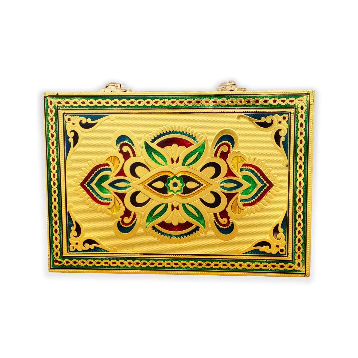 Pooja Box - 7 x 10 Inches | Gold Polish Jewellery Box/ Meenakari Design Storage Box for Home