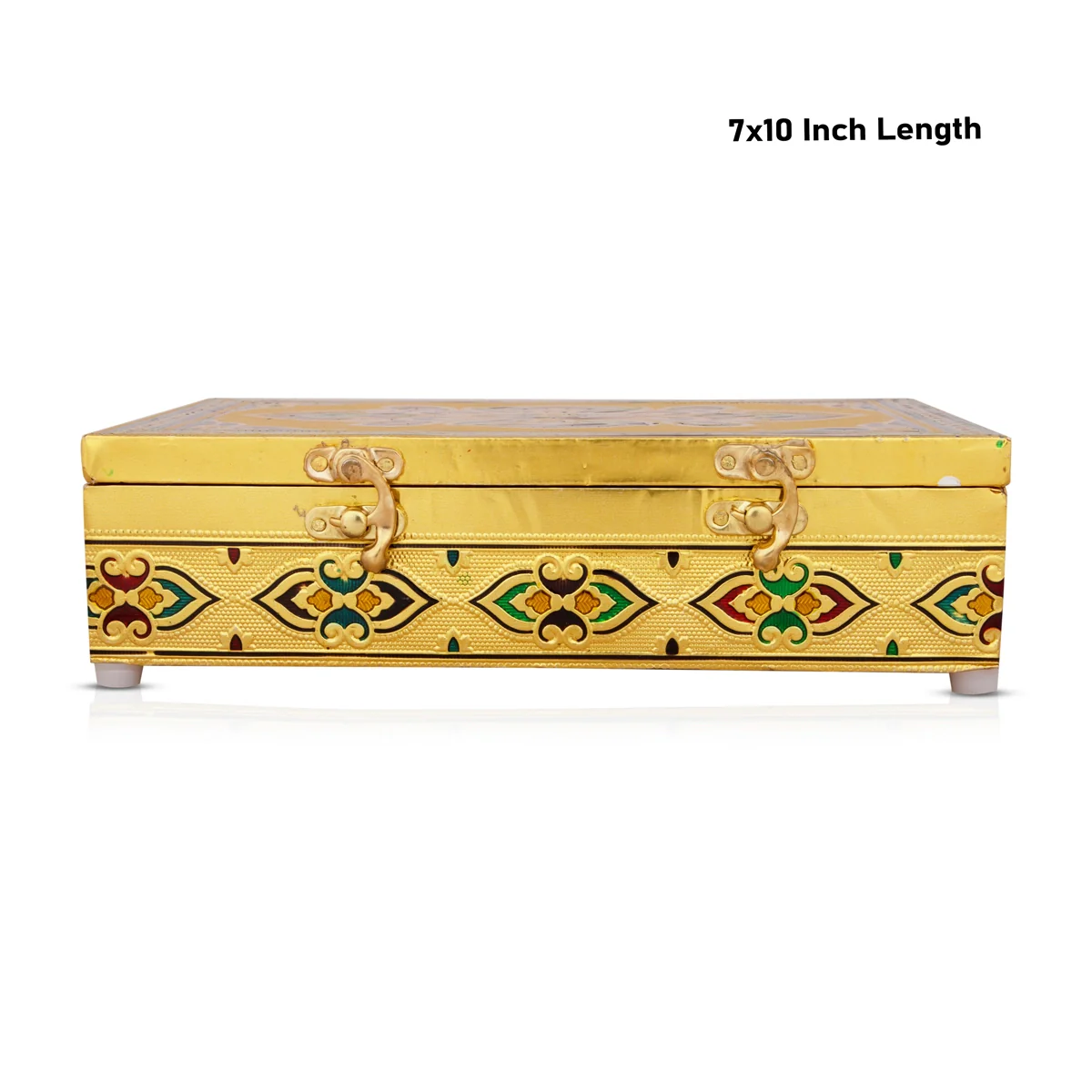 Pooja Box - 7 x 10 Inches | Gold Polish Jewellery Box/ Meenakari Design Storage Box for Home - Image 5