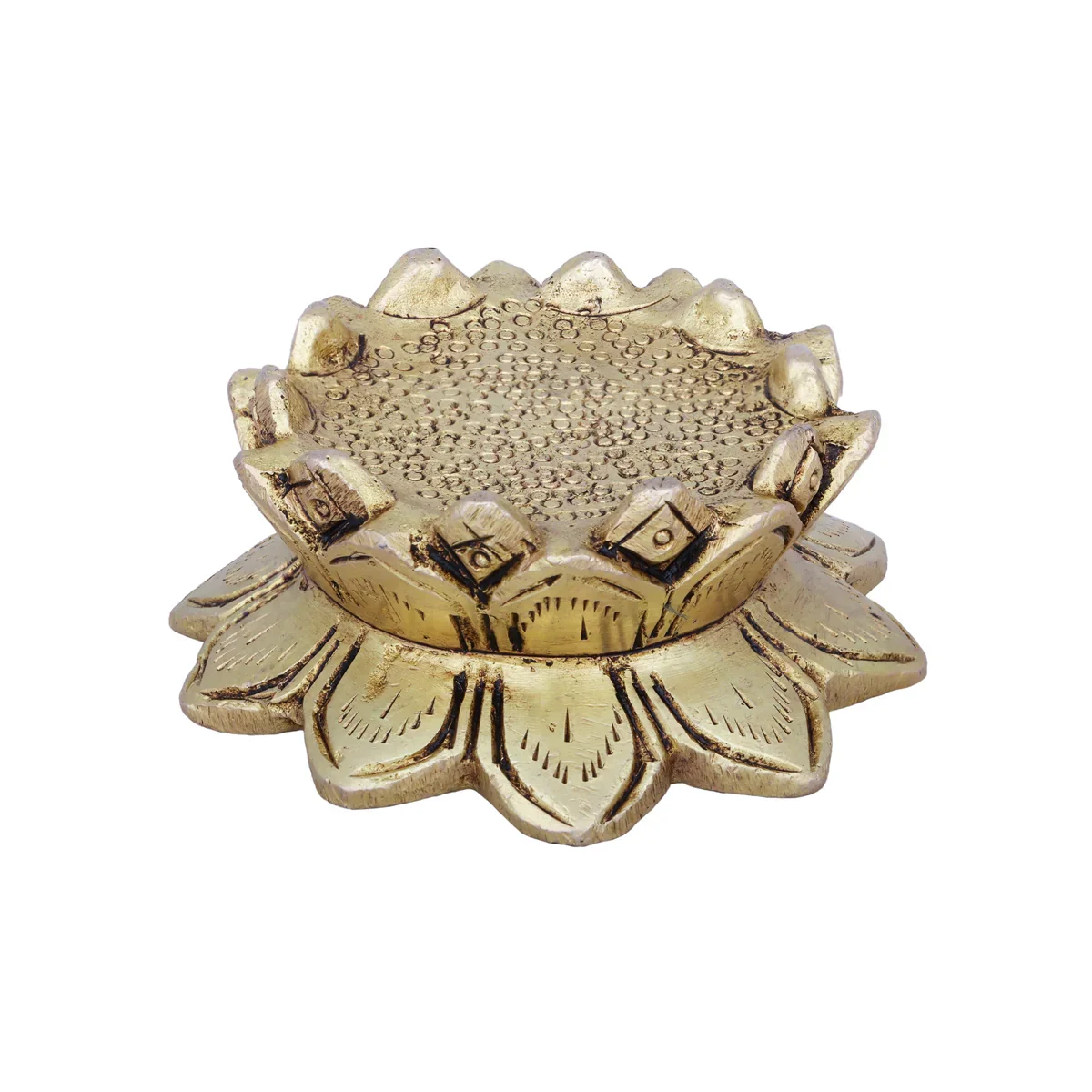 Pooja Chowki - 1 x 2.5 Inches | Lotus Design Peedam/ Antique Brass Aasan for Deity/ 405 Gms Approx - Image 2