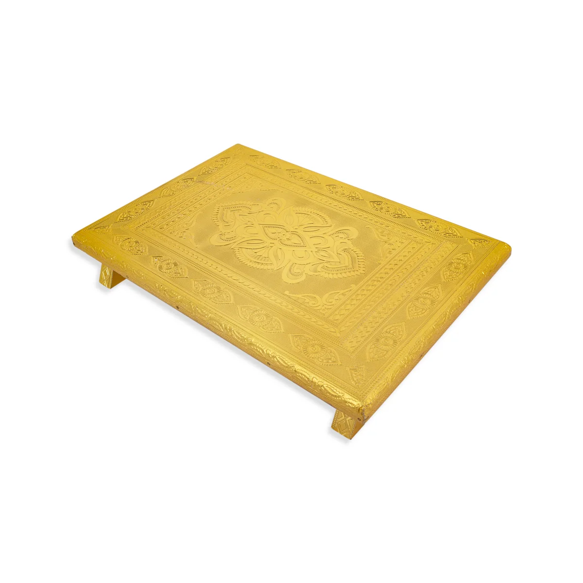Pooja Chowki- 10 X 15 Inches | Gold Polish Bajot/ Wooden Manai Palagai/ Patla For Pooja Mandir & Idol Placement - Image 2
