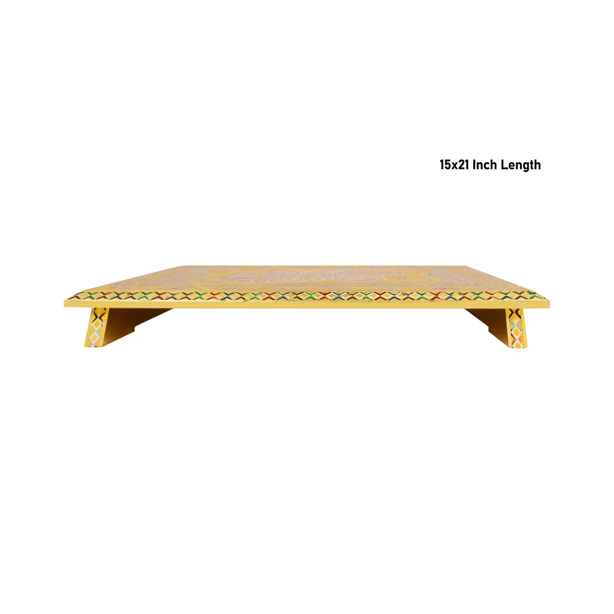 Pooja Chowki- 15 X 21 Inches | Gold Polish Bajot/ Wooden Manai Palagai/Meenakari Design Patla For Pooja Mandir - Image 3