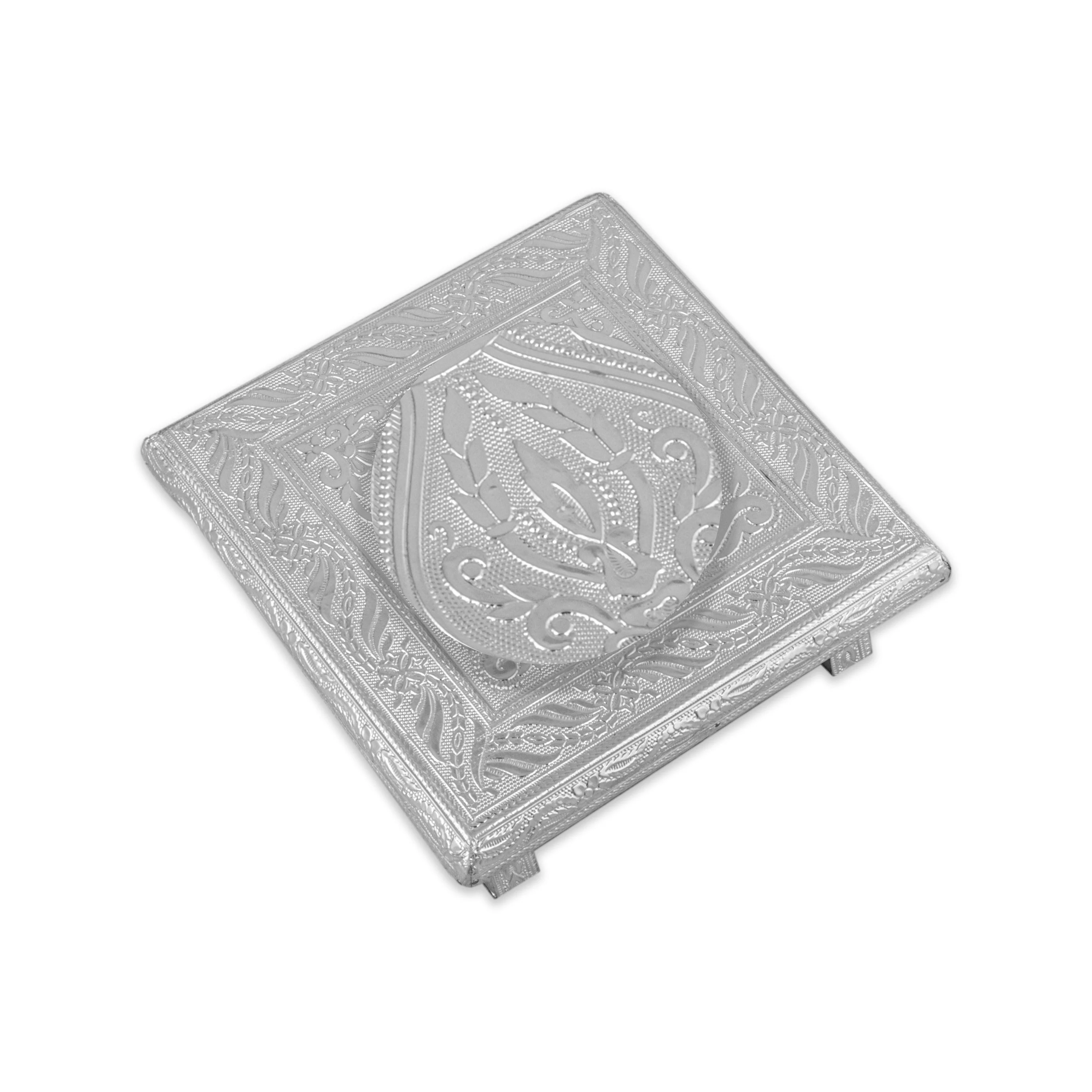 Pooja Chowki - 2.5 x 8 x 8 Inches | Silver Polish Bajot/ Wooden Manai Palagai/ Patla for Home - Image 2