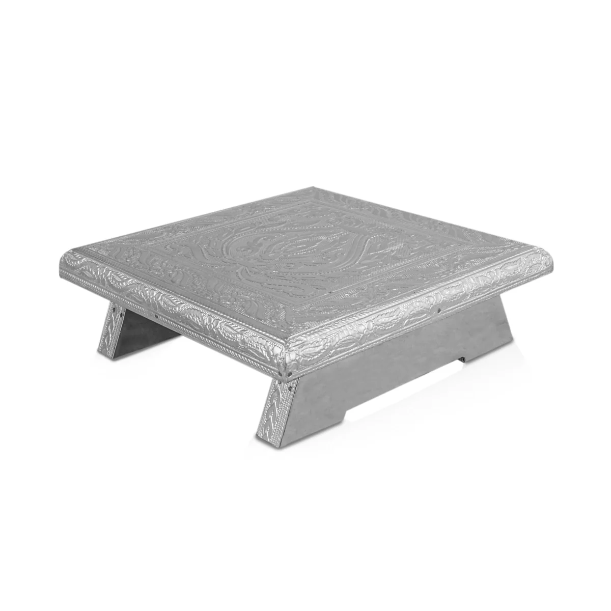 Pooja Chowki - 2.5 x 8 x 8 Inches | Silver Polish Bajot/ Wooden Manai Palagai/ Patla for Home - Image 4
