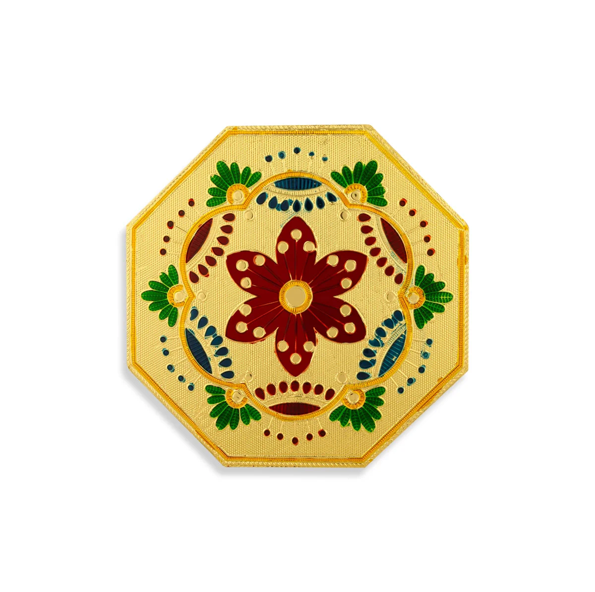 Pooja Chowki With Base - 1.25 X 8 X 8 Inches | Gold Polish Bajot/ Manai Palagai/ Flower Design Patla For Pooja